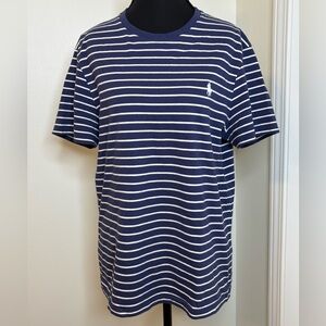 Ralph Lauren women’s Navy and White Striped Tee Size Medium 100% Cotton